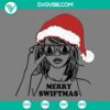 Taylor Swift Christmas SVG file featuring a festive Santa hat, perfect for holiday crafts. EPS, PNG, DXF formats available for download.