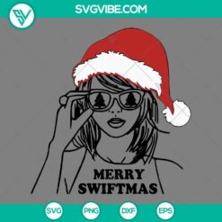 Taylor Swift With Santa Hat SVG Download, Taylor Swift Merry Christmas SVG Image PNG EPS DXF File