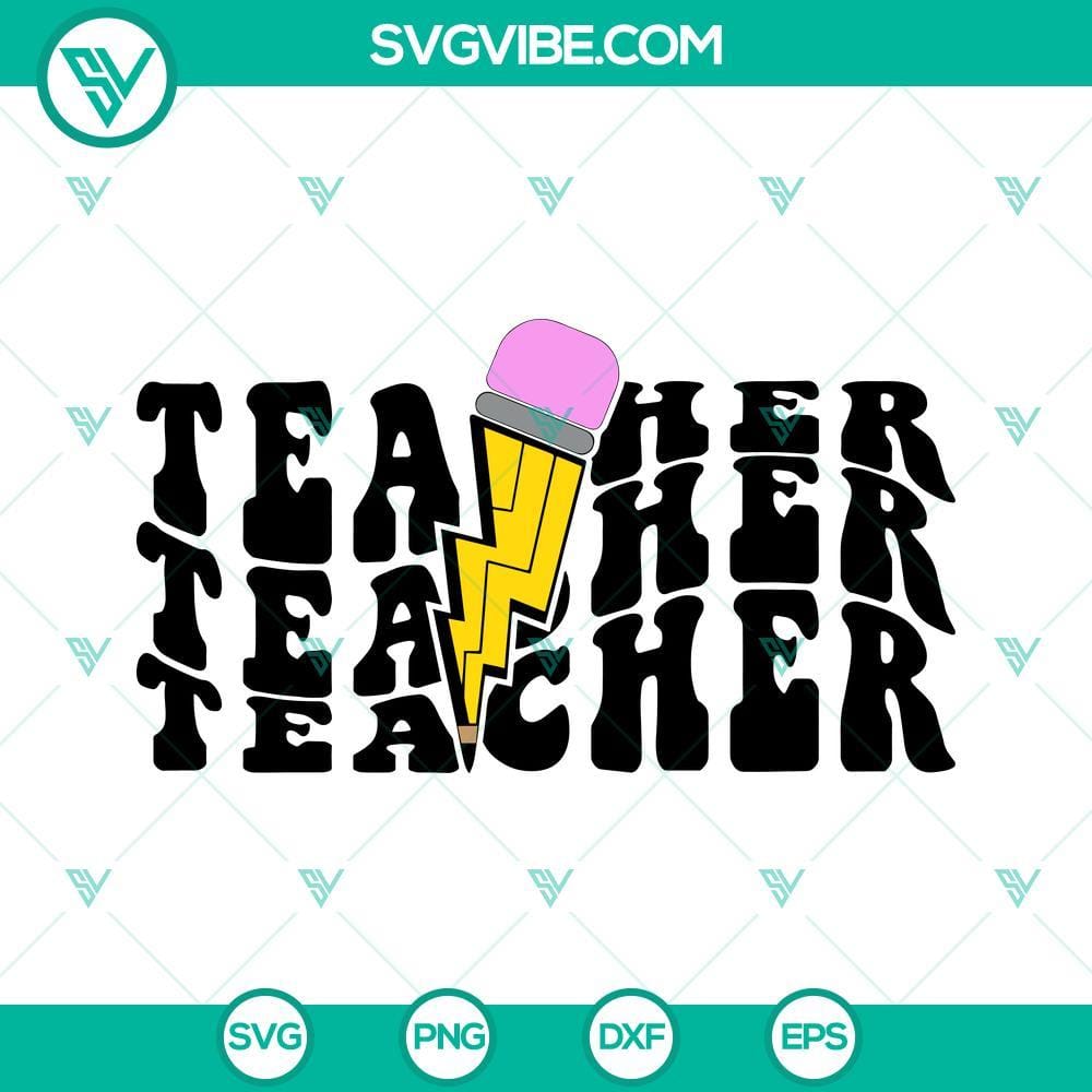 teacher-svg-teacher-pencil-lightning-bolt-svg-teacher-shirt-svg-png-dxf-eps-cut-files-8-mockup.jpg Teacher pencil lightning bolt SVG, perfect for teacher shirt designs. Download includes multiple teacher-themed images.