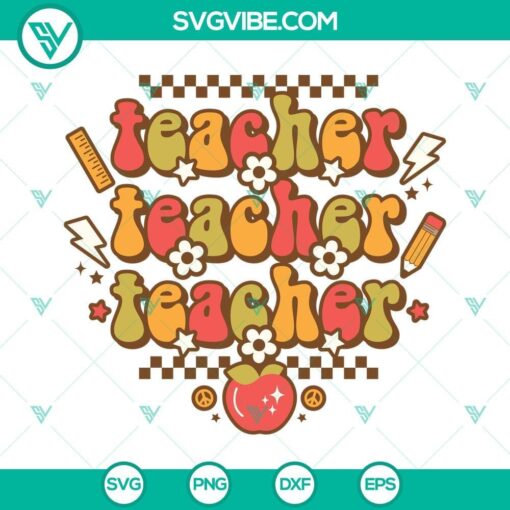 Teacher vibes SVG design with a back-to-school theme for digital products, including teacher SVG images and teacher PNG design.