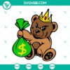 Teddy bear gangster with money bag, mafia theme SVG files, bear king design for download.
