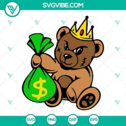 Teddy bear gangster with money bag, mafia theme SVG files, bear king design for download.