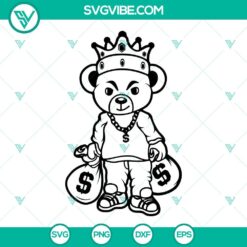 Teddy King with Money Bag SVG images featuring Hipster Teddy and Hooligan Bear characters for digital design projects.