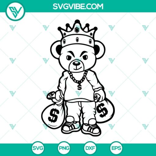 Teddy King with Money Bag SVG images featuring Hipster Teddy and Hooligan Bear characters for digital design projects.