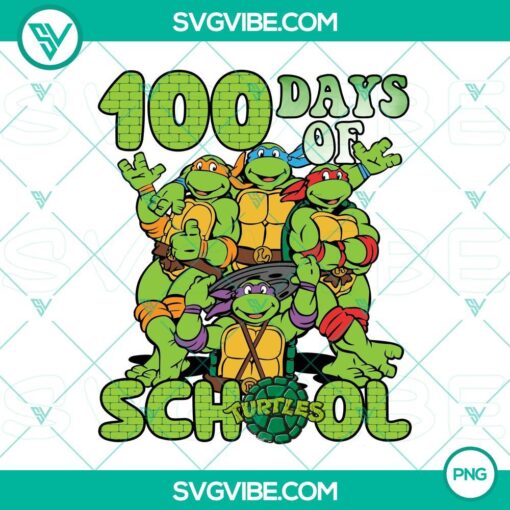 Teenage Mutant Ninja Turtles 100 Days of School PNG File - Colorful cartoon design for school celebrating 100 days, ideal for prints or crafts.