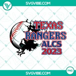 Texas Rangers ALCS 2023 and World Series Champions PNG design featuring official team logos and championship graphics.