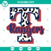 Texas Rangers logo leopard print SVG images, Rangers SVG file for the Texas baseball team, ideal for crafting projects and apparel.