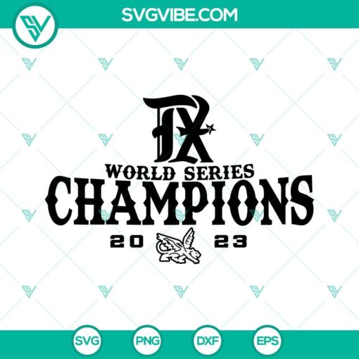 Texas Rangers World Series Champions 2023 SVG file for download, featuring team logo and championship text. Great for Rangers fans.