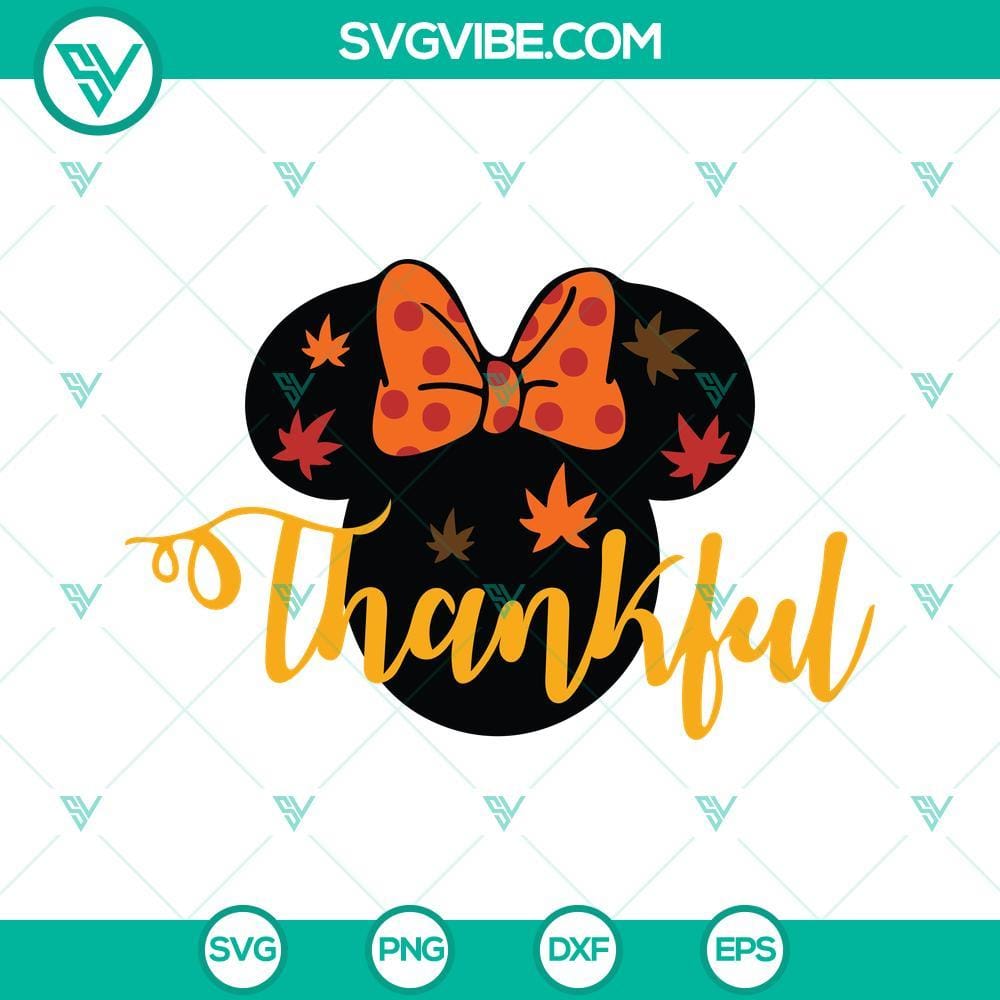 Thankful Minnie Mouse SVG File, Minnie Head Fall Autumn leaves SVG Image Minnie Mouse SVG with autumn leaves, perfect for fall!