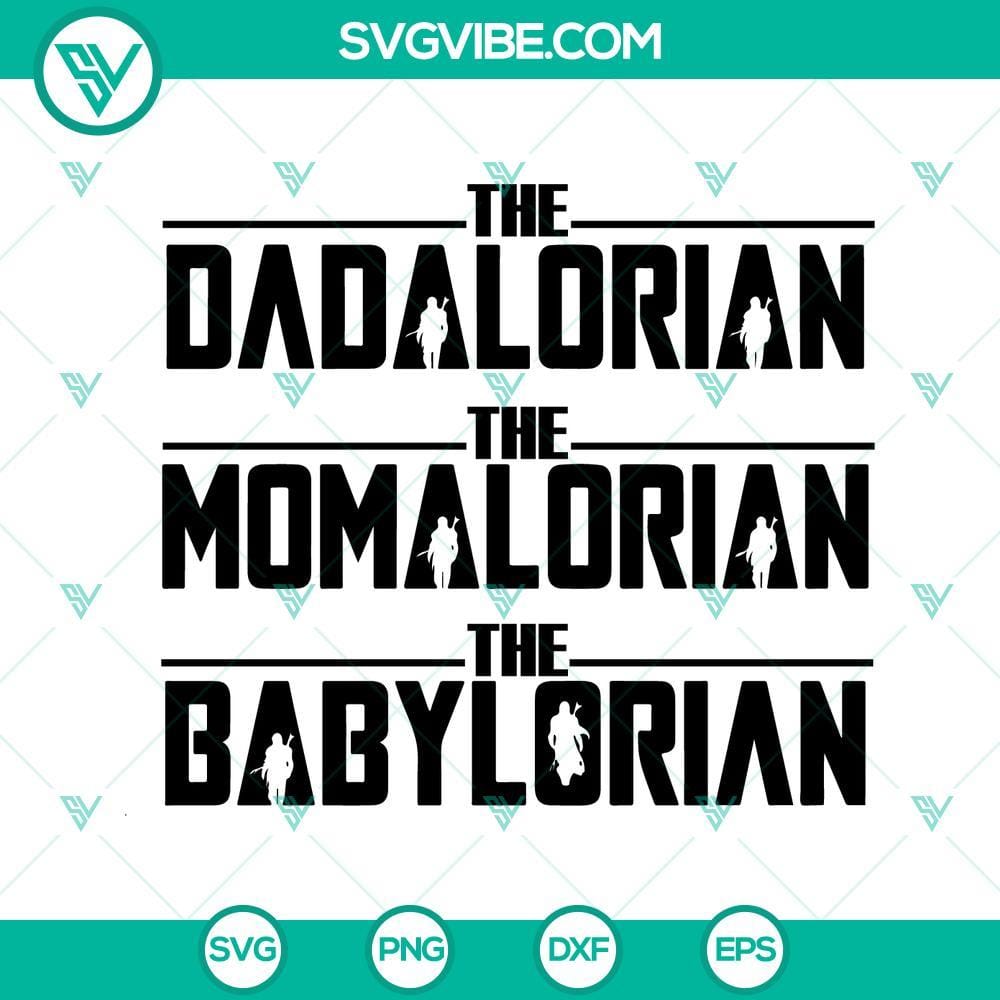 the-dadalorian-svg-momalorian-svg-babylorian-svg-the-mandalorian-family-svg-funny-star-wars-svg-png-dxf-eps-10-mockup.jpg Dadalorian, Babylorian, and Momalorian SVG files depicting cute Star Wars inspired family characters.