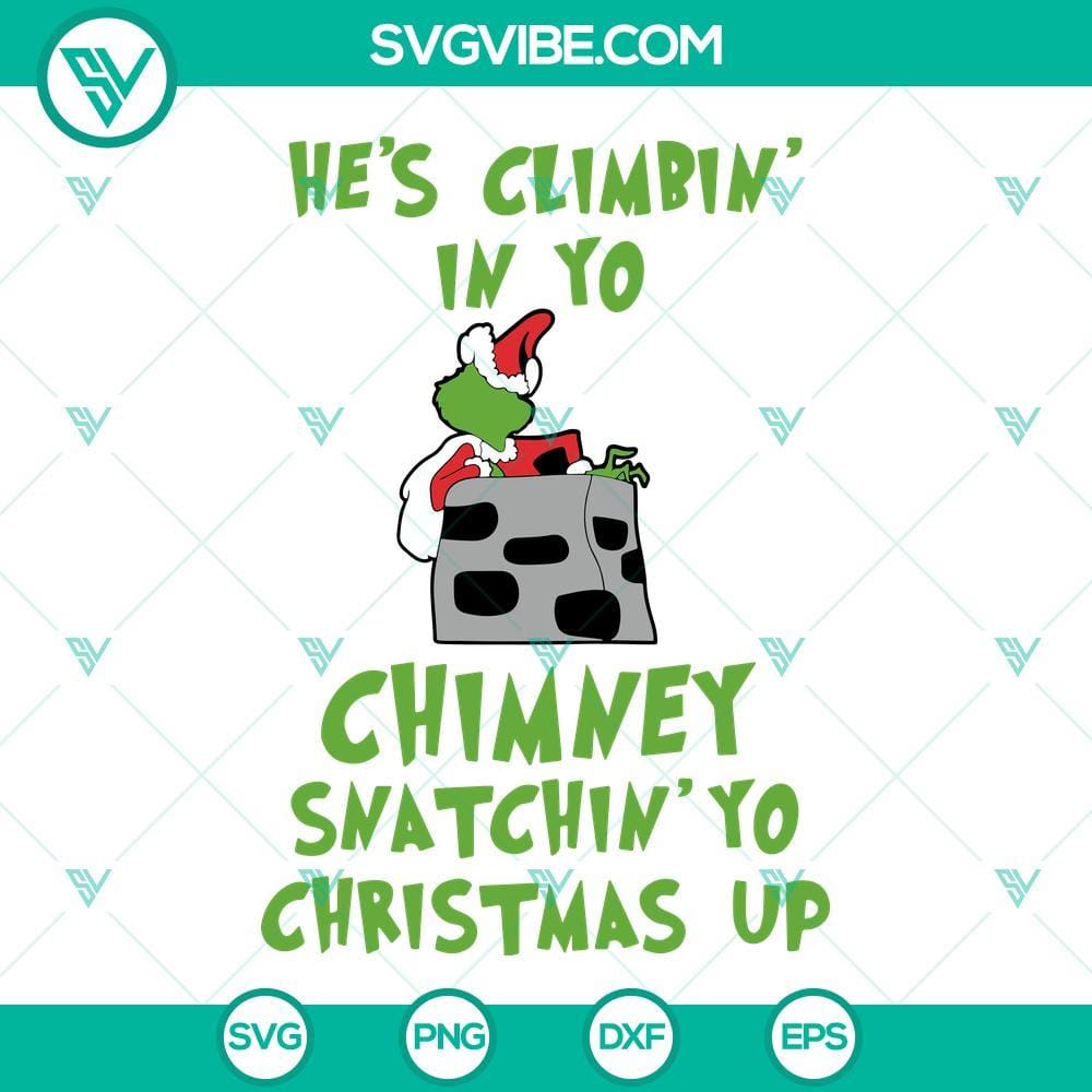 The Grinch Climbing In Chimney SVG PNG DXF EPS Cricut Files Grinch climbing chimney digital files for Cricut - SVG, PNG, DXF, and EPS. Perfect for holiday crafts and projects.