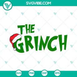 Grinch SVG images with Santa hat, perfect for Christmas projects.