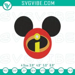 Disney Incredibles Mickey Ears embroidery designs, featuring superhero patterns for a digital product.