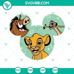 Lion King SVG download featuring Simba, Timon, Pumbaa, and Disneyland ears, ideal for Disney fans crafts.