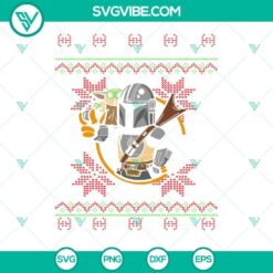 Mandalorian Baby Yoda Ugly Christmas Sweater SVG design, festive holiday digital file for crafting.