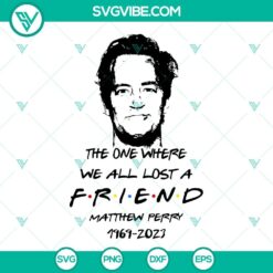 Friends-themed RIP Matthew Perry SVG design, honoring the actor with bespoke memorial text, ideal for fans.