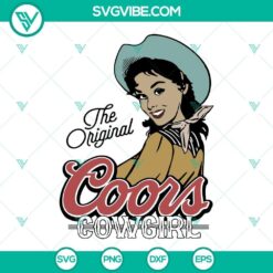 Original Coors Cowgirl SVG files with Western design, including PNG and DXF formats. Perfect for crafting projects.
