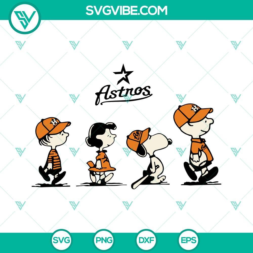 The Peanuts Houston Astros Baseball SVG Images, Snoopy Charlie Brown Peanuts Houston Astros baseball SVG images featuring Snoopy and Charlie Brown, orange and blue team colors. Great for sports fans.
