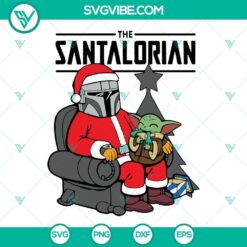Santalorian Baby Yoda Star Wars Christmas SVG with festive holiday elements. Perfect for holiday crafting projects.