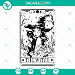 Witch Tarot Card SVG files with Witch and Cat design, perfect for crafting and creating spooky digital art.