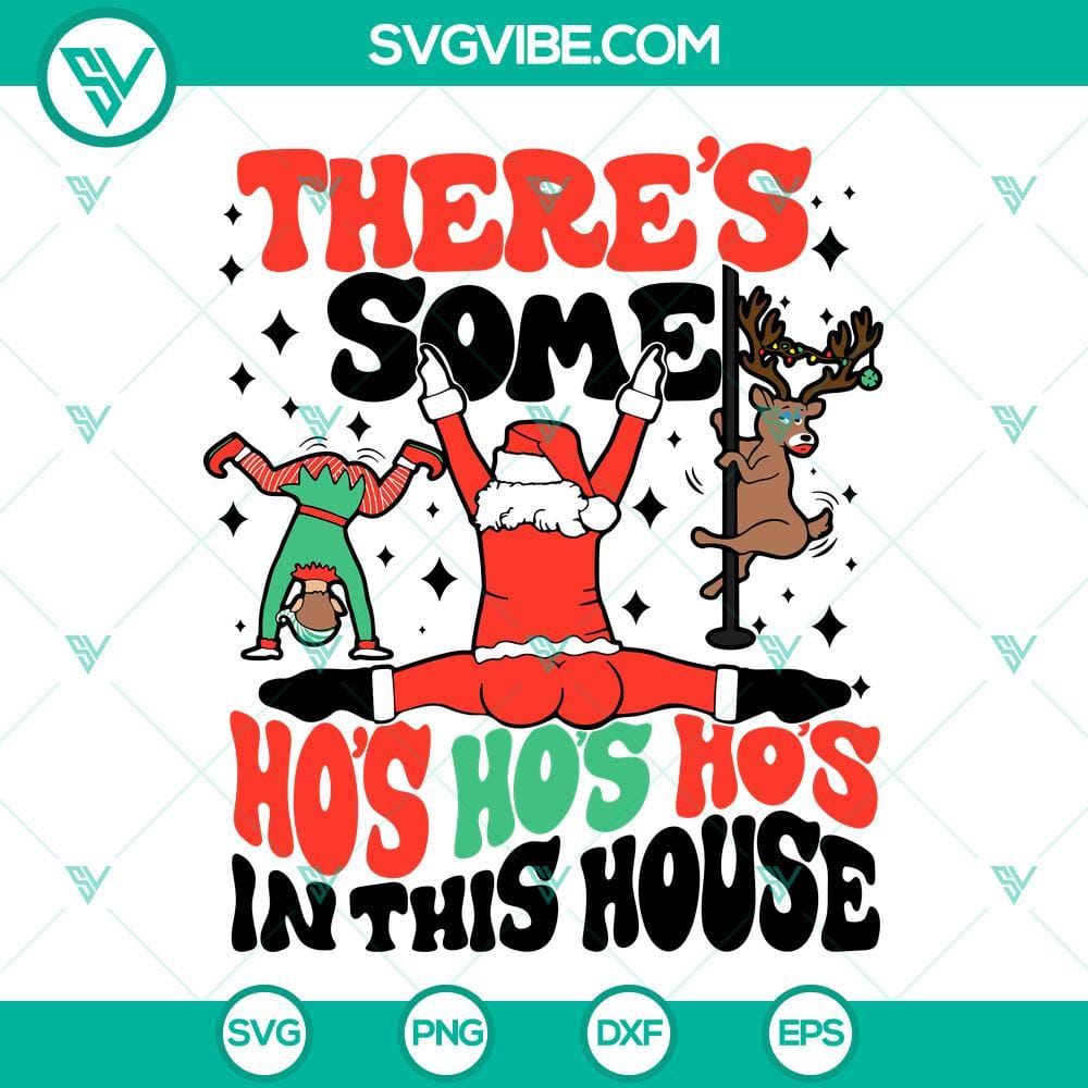 there-s-some-ho-s-in-this-house-svg-funny-christmas-2023-svg-twerking-santa-svg-dancing-elf-svg-3-mockup.jpg Funny Christmas 2023 SVG design with text "There's Some Ho's In This House", ideal for holiday crafting and decorating.