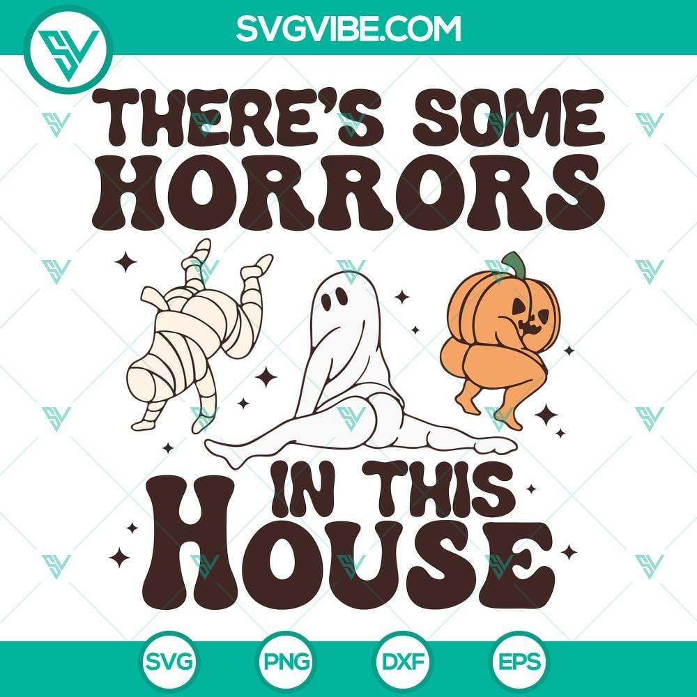 There’s Some Horrors In This House SVG File, Pumpkin Ghost Dancing SVG File Spooky Pumpkin Ghost Dancing Halloween SVG file, perfect for haunted house decorations.