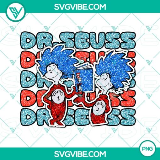 Thing 1 and Thing 2 Dr. Seuss PNG images for National Read Across America Day celebration, PNG download available.