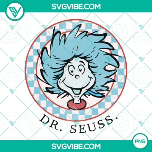 Dr Seuss Thing 1 & 2 circle PNG files for download, featuring Thing One and Thing Two characters.