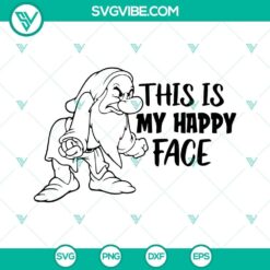 Grumpy Dwarfs SVG file featuring Snow White's seven dwarfs, expressing their happy face in cute design. Ideal for craft projects.
