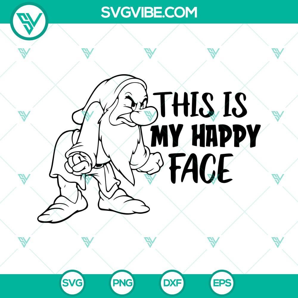 this-is-my-happy-face-grumpy-dwarfs-svg-snow-white-seven-dwarfs-svg-disney-funny-sayings-svg-png-dxf-eps-instant-download-3-mockup.jpg Grumpy Dwarfs SVG file featuring Snow White's seven dwarfs, expressing their happy face in cute design. Ideal for craft projects.