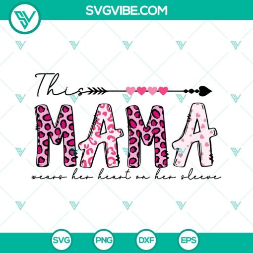 Leopard Mama SVG download with heart on sleeve design for digital crafting projects.