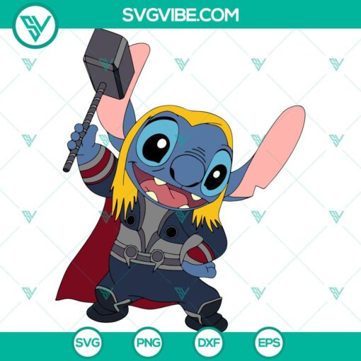 Thor Stitch superhero Marvel character design in SVG format with Avenger theme, available for download as PNG, EPS, and DXF files.