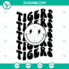 Tigers SVG with football theme for school teams, featuring a smiling tiger design, available for download.