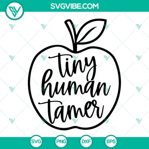 Teacher apple SVG file with tiny human tamer design, instant download in PNG, DXF, and EPS formats. Ideal for craft projects.