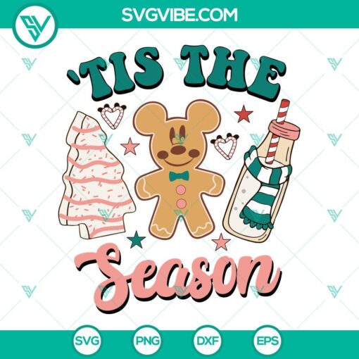 Mickey Mouse gingerbread man SVG for Christmas crafting, Tis The Season design, holiday-themed digital download.