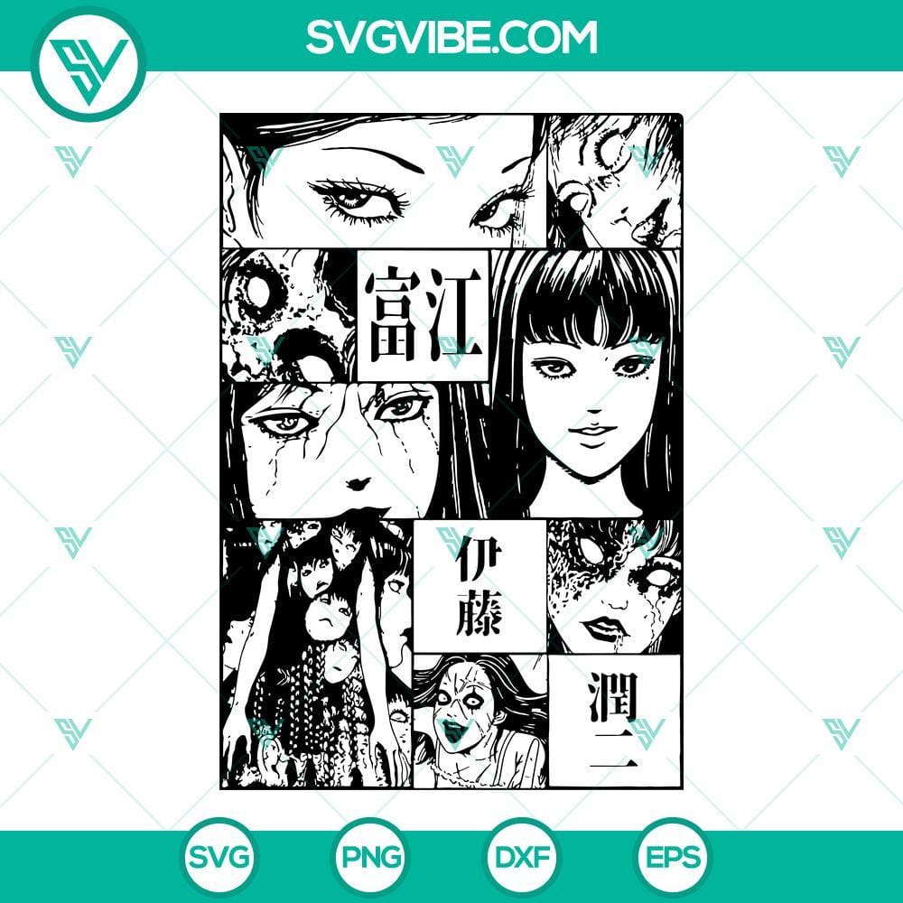 Tomie Anime SVG DXF EPS PNG Designs Silhouette Vector Clipart Tomie anime SVG images set for Silhouette and clipart - DXF, EPS, PNG vector designs on white background.