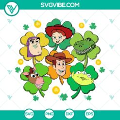 Toy Story themed lucky 4 leaf clover SVG file with a Disney cartoon design perfect for St. Patrick's Day crafts.