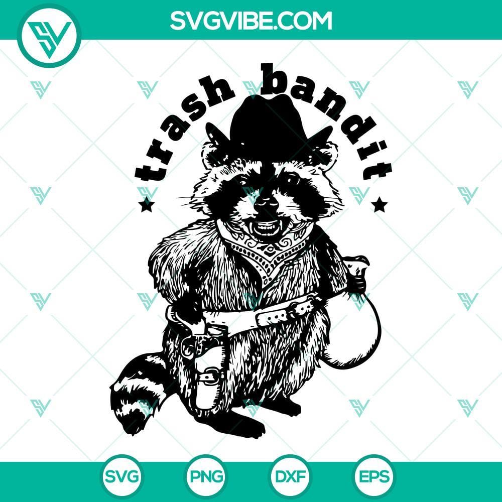 Trash Bandit SVG, Trash Panda SVG, Funny Raccoon SVG PNG DXF EPS Cricut Trash Bandit SVG design of a Funny Raccoon, ideal for download as PNG, DXF, EPS files. Great for crafting projects and digital printing.