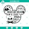 Trick or Treat Down Main Street SVG featuring Jack Skellington Mickey Head, Halloween Disney design for crafting.
