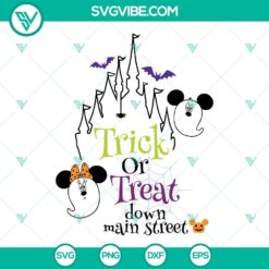 Halloween themed SVG of Mickey and Minnie Mouse ghosts trick or treating. Fun design for digital projects.