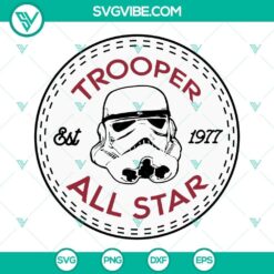 Trooper All Star Est 1977 logo SVG featuring Stormtrooper design from Star Wars universe.