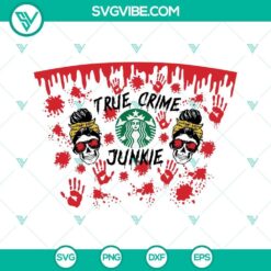 True crime skull Starbucks SVG images for messy bun fans, perfect for crime enthusiasts, full wrap design.