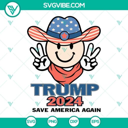 Trump 2024 Save America Again SVG design featuring a smiley face, ideal for Trump 2024 SVG images, available for download.