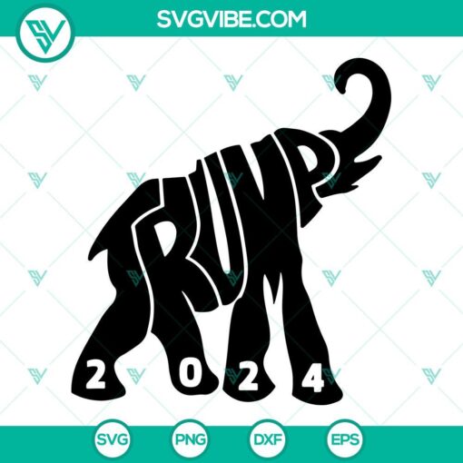 Trump elephant 2024 SVG files featuring Donald Trump design in PNG, DXF, and EPS formats for Cricut crafting projects.