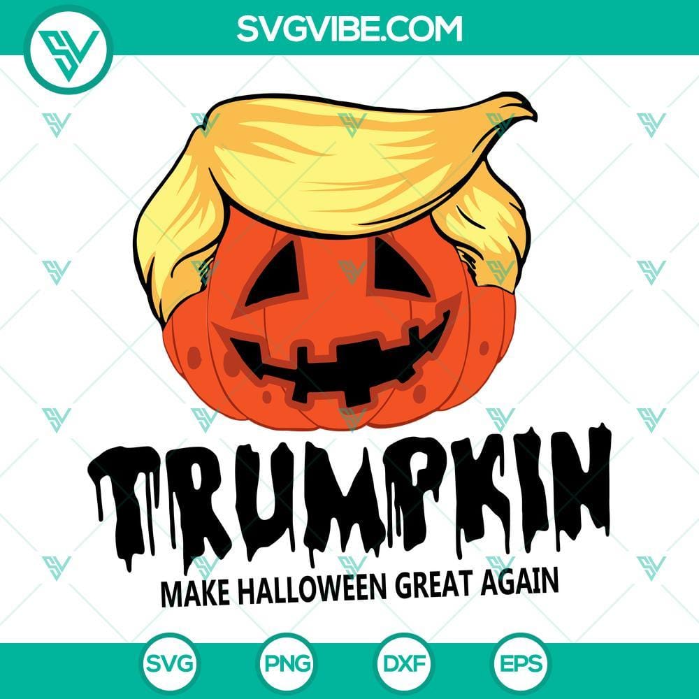 Trumpkin Make Halloween Great Again SVG File DXF EPS PNG Cricut Trumpkin Make Halloween Great Again SVG File DXF EPS PNG Cricut, featuring a political-themed pumpkin design for Halloween decor, print, or project.