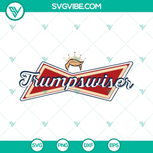 Trump Budweiser parody SVG files with Trump caricature holding a beer, perfect for crafting and funny designs, available in PNG format.