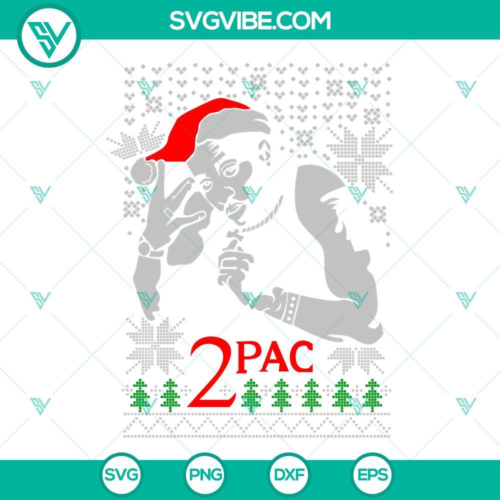 tupac-shakur-ugly-christmas-sweater-svg-2pac-christmas-svg-png-dxf-eps-for-cricut-silhouette-cameo-6-mockup.jpg Tupac Shakur themed ugly Christmas sweater design in SVG and PNG format with holiday elements and 2Pac inspired graphics.