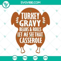 Turkey gravy, beans, and rolls casserole SVG file design. Perfect for Thanksgiving dinner crafts.