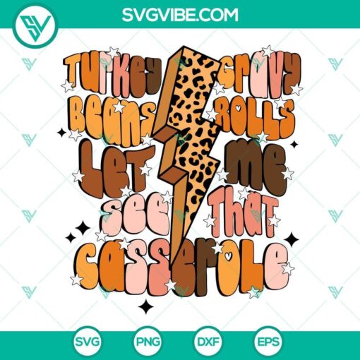 Turkey gravy beans and rolls casserole SVG file with a humorous quote design, perfect for Thanksgiving decor.