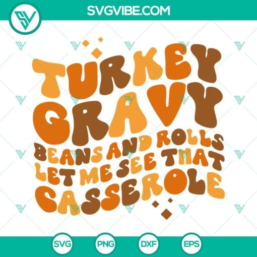 Turkey gravy beans and rolls SVG image file with casserole design. Perfect for Thanksgiving projects.